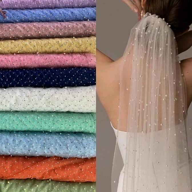 Sora- Kain Tile Swarovski Mutiara Payet - Tile Swarovski Premium / Kain Tile Meteran Mewah /Soft Tul