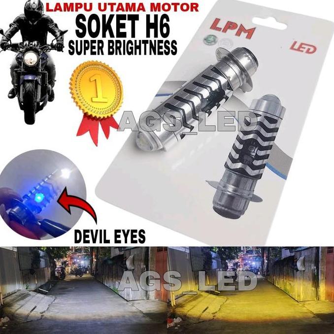 Lampu Utama Motor Soket H6 Laser Led Devil Eyes Biru / Lampu Depan Motor Ac Dc Devil Biru / Lampu Mo