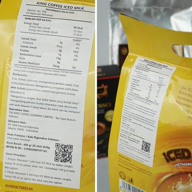 Inikok- Kopi Instan Import Vietnam Tanpa Ampas Iced Milk Trung Nguyen King Coffee Isi 20 Stik - Robu
