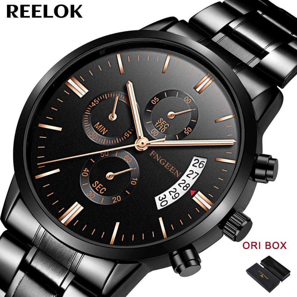 FNGEEN 5055 Jam Tangan Pria Luxury Stainless Steel Quartz Original Anti Air Watch + Kotak Gratis