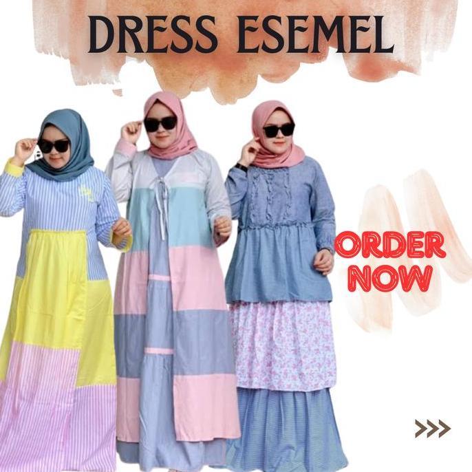 Gamis Tunik Wanita Esemel Bahan Katun Size S M L XL Bisa COD