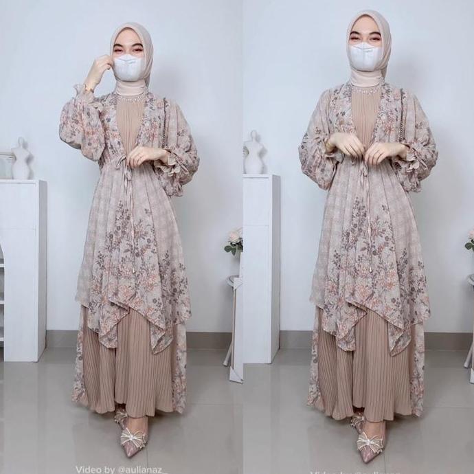 Fatimah Dress Ceruty Motip Plisket | Raya Series Etnik Baju Gamis Kondangan Pesta Lebaran Remaja Dew