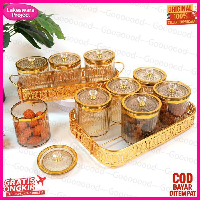 Promo Set Toples Plastik Segel Emas Mewah/Set Toples Lebaran/Baki Gratis/Toples Lebaran/Set Tangki P