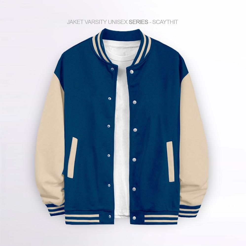 TERMURAH Scaythit - Jaket Varsity Polos Hitam Putih Unisex ( Pria - Wanita ) Remaja Dewasa