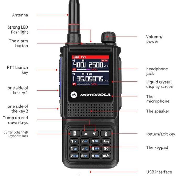 Motorola HT Dual Band UHF VHF GP338 Plus 15W Radio Walkie Talkie Jarak Jauh 1-20KM dengan Baterai 68