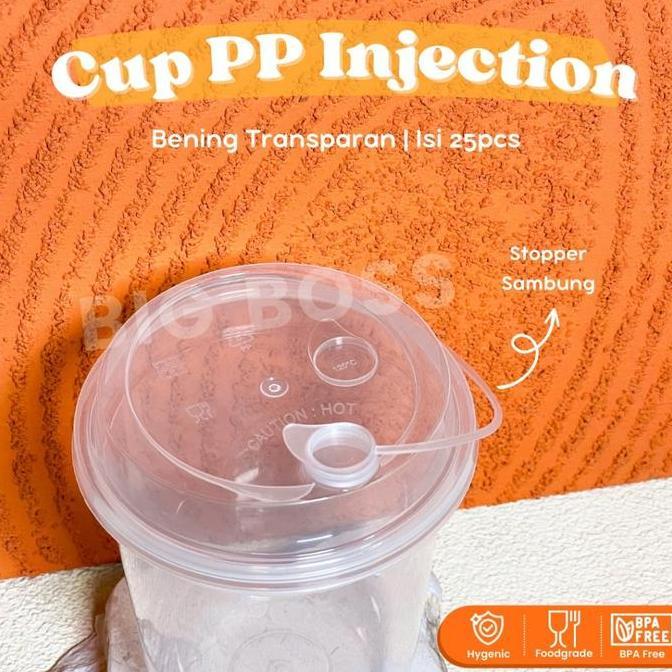 Gelas Plastik Injection Bening Transparan + Tutup 12oz 14oz 16oz 24oz / Gelas Kopi Strawless / Cup M