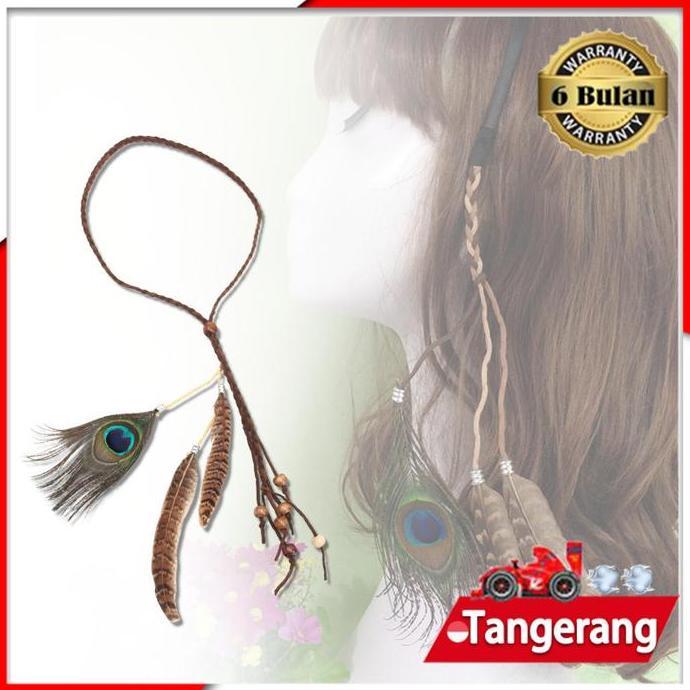QARACK Hiasan Rambut Bulu Indian / Headband Ikat Kepala Bulu Merak / Mahkota Hiasan Rambut Kepala Bo