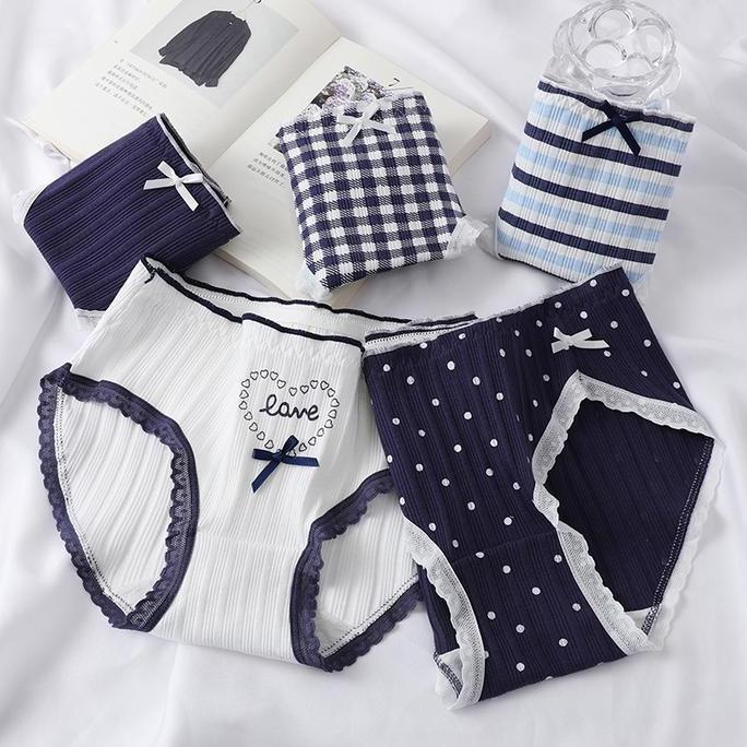 TWOVAN PEACHIE | CD2145 CD Celana Dalam Navy Motif Pita Fashion Polos Wanita Cewek Lucu Putih