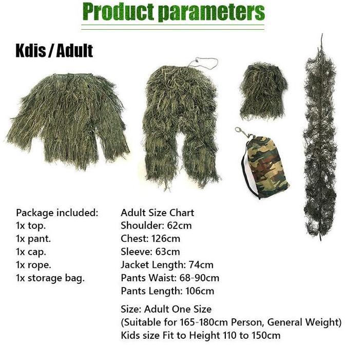 TOPFUF Baju Ghillie Suit Anak - Kostum Kamuflase Karnaval & Outdoor - Baju Sniper Loreng Militer unt