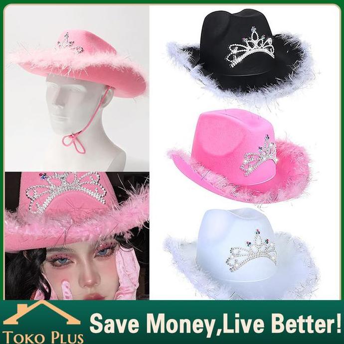 FADHANAKO Cowgirl Hat-Letter Cowboy Hat with Sequins Pink Pink Crown Cowboy Hat