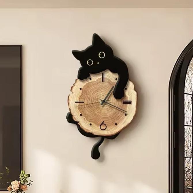 (pre order) jam dinding kucing ekor goyang