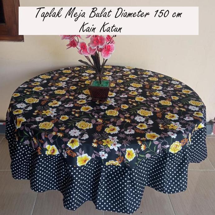 Taplak Meja Bulat Kain Katun Model Rumbai Motif Bunga Batik Elegant Modern Diameter 150 cm