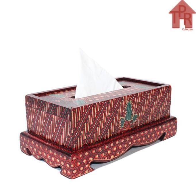 Tempat Tisu Kayu Berkaki / Box Tisu Motif Batik - Tissue Dispenser