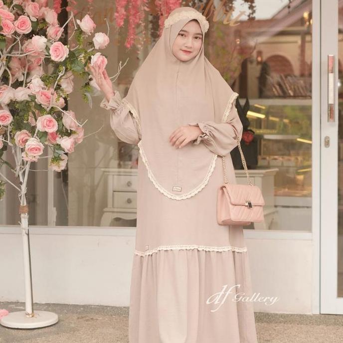 Baju NAYLA BUNDA Gamis Dress Lebaran Perempuan Crinkle Renda
