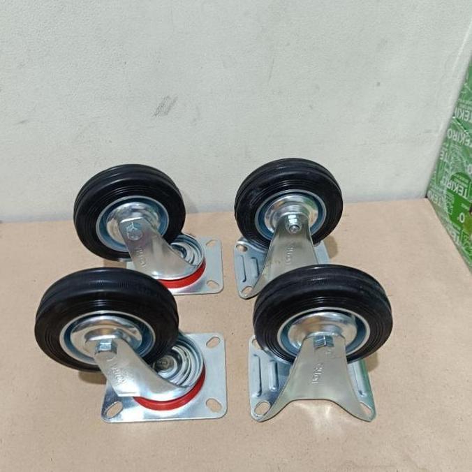 safiraolshop_ - roda karet 4 inch 1 set hidup mati roda gerobak 1paket putar mati