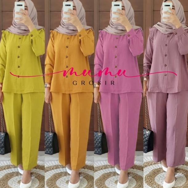 BERGARANSI MUMU - SLIMPI SET SETELAN CRINKLE LD 110 BY MUMU FASHION SOLO MUSLIM WANITA KODE 1178