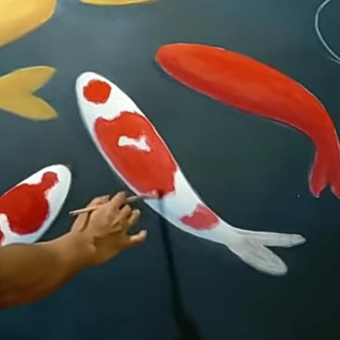 LUKISAN IKAN KOI UKURAN BESAR PEMBAWA KEMAKMURAN CAT MINYAK 13585 CM