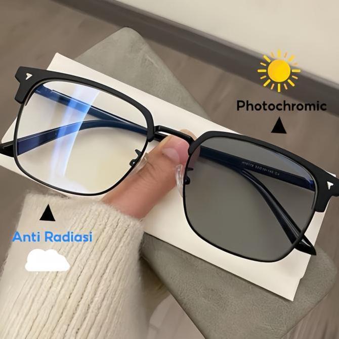Kacamata Photochromic Anti Radiasi Bagi Laki-Laki Dan Perempuan Setengah Bingkai Rektangular