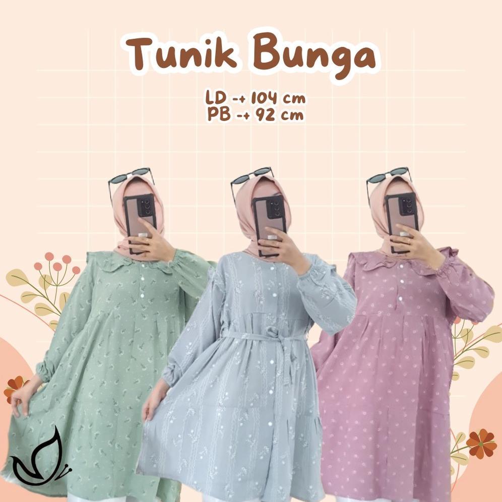 Tunik Cringkle Wanita Motif Bunga Bunga Cantik Tunik Crinkle Termurah