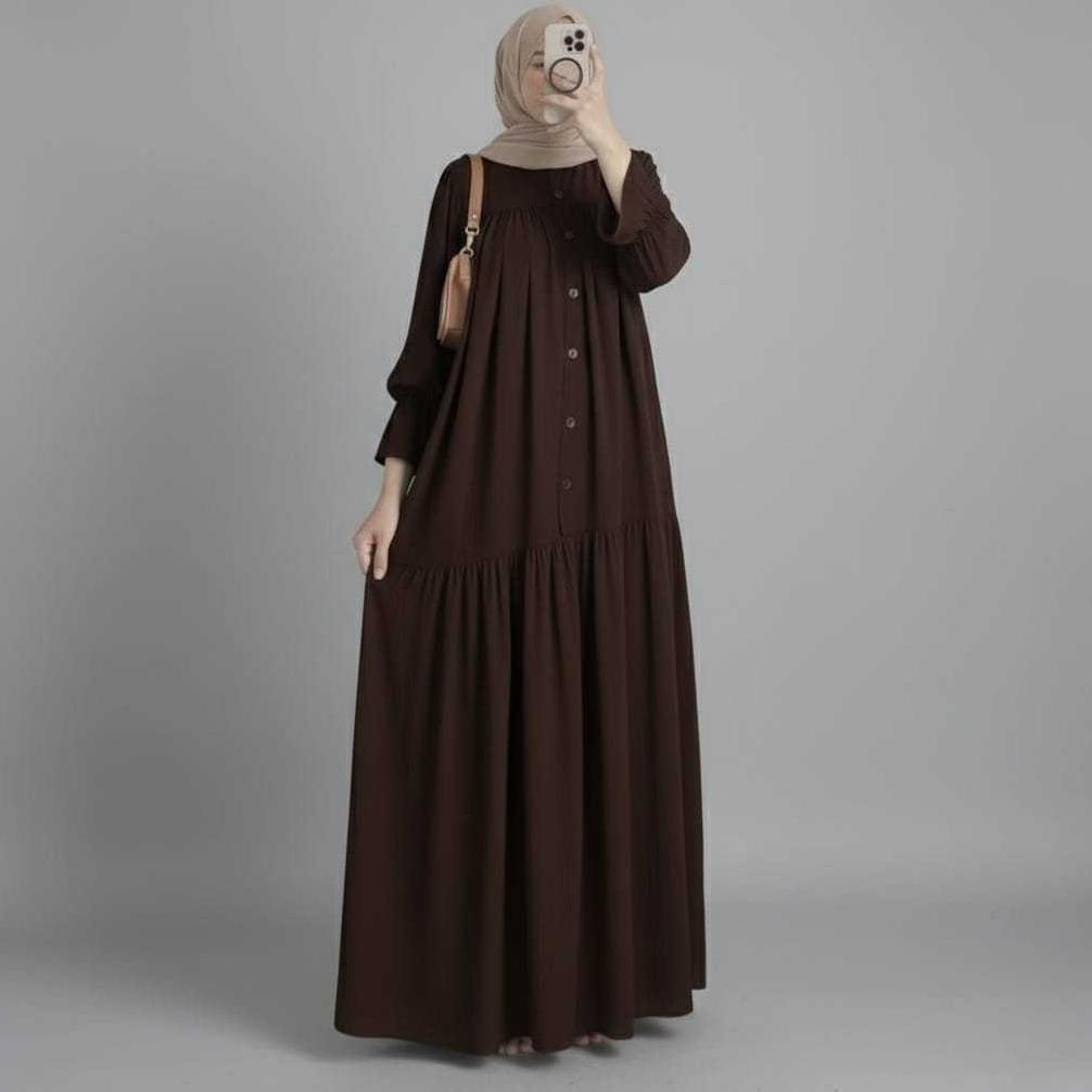 NEW Gamis Dress Rayon Twill Polos Gamis Dress Lebaran Bahan Rayon Twill Polos Lengan Balon Jumbo Bus