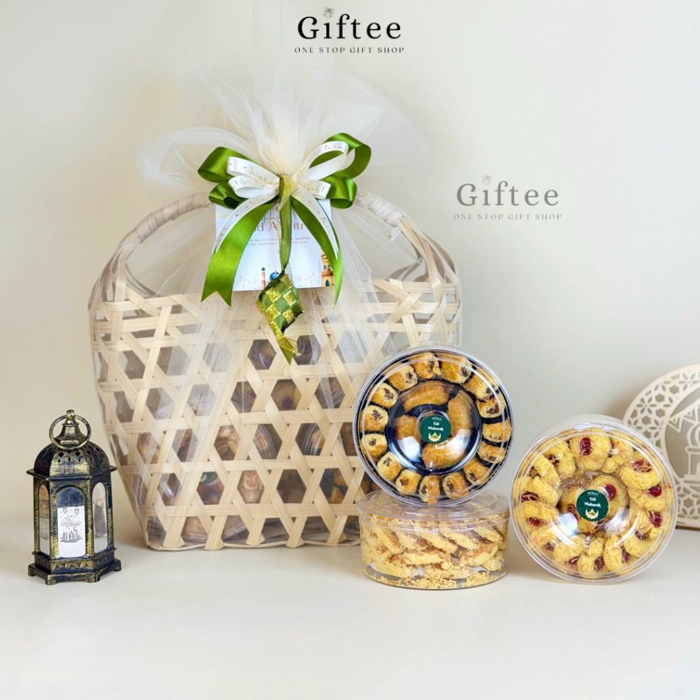 ESTAVELLE HAMPERS LEBARAN CAIRO PARCEL SET KUE KERING KERANJANG COOKIES TAS ANYAMAN BAMBU ROTAN KADO