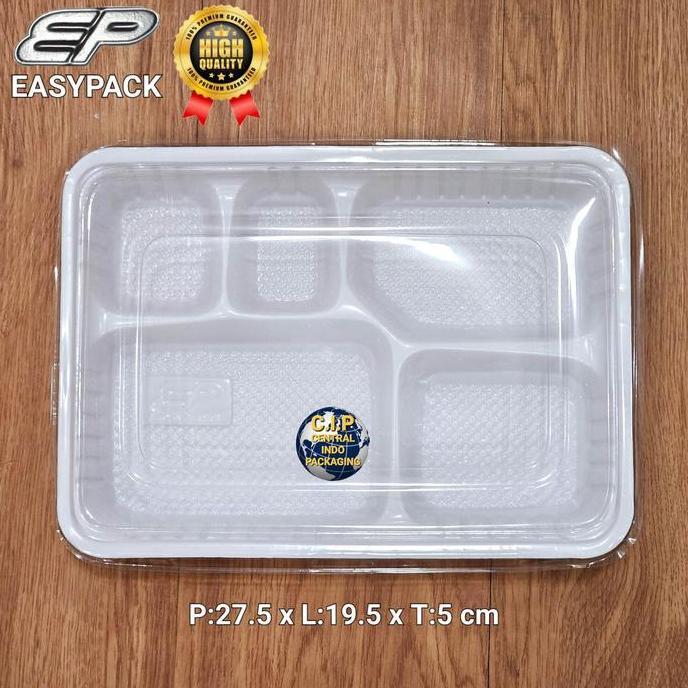Promo (Grosir/50Pcs) Mika Bento Sekat 5 Putih H-01 Ep (Eazypack) Tebal Berkualitas.