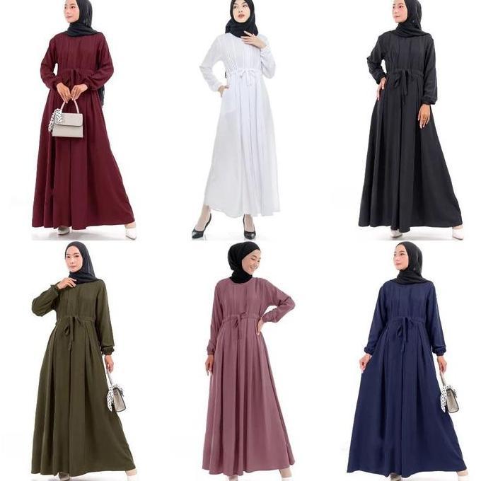 Melia Dress Gamis Polos Original Shakila Premium Resleting Depan Tali Serut By Batik Usman Muslim Tw