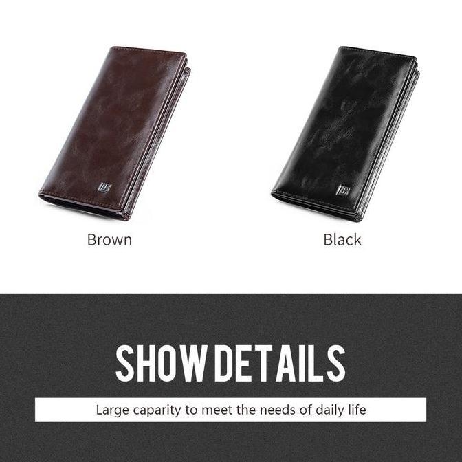 BOSTANTEN Dompet Lipat Panjang Pria Slot Kartu Kulit PU Warna Hitam/Kopi