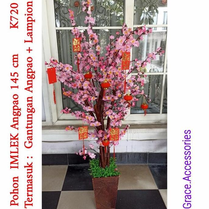 Pohon imlek angpao bunga sakura meihua mehwa gantungan angpao lampion