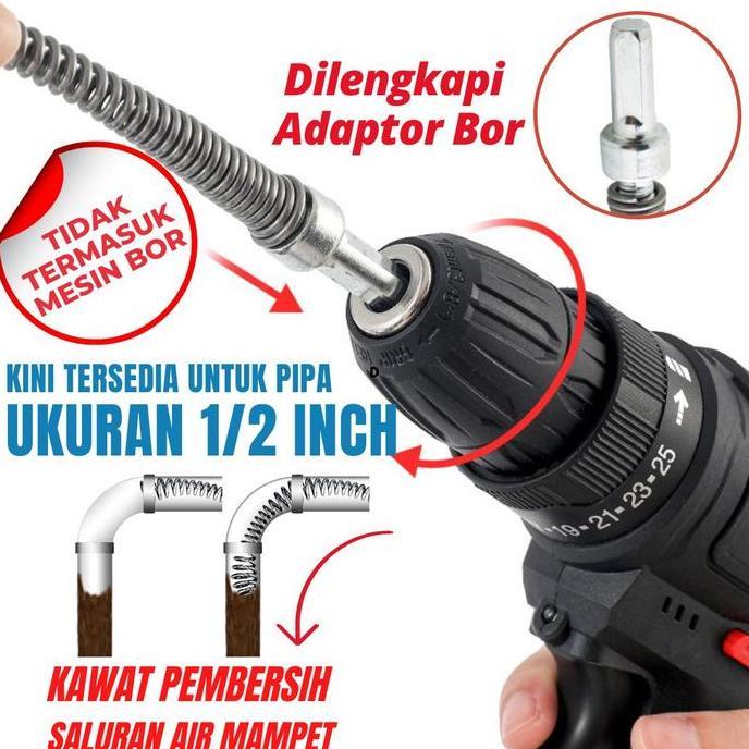 Pipe Cleaner Kawat Pembersih Saluran Pipa Mampet Dengan Adaptor Bor