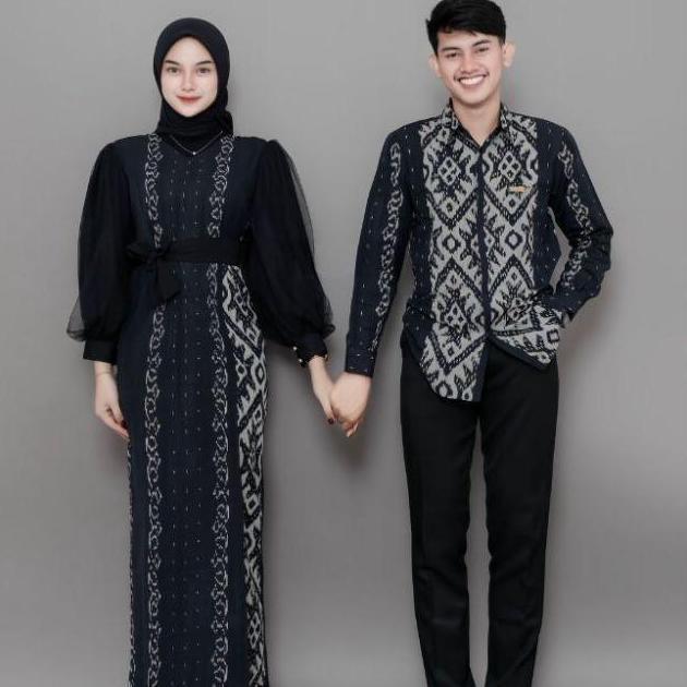 PR0M0 Baju Tenun Couple Series Padma Warna Black Dress Padma X Kemeja Tenun Ethnik Gamis Wanita Pasa