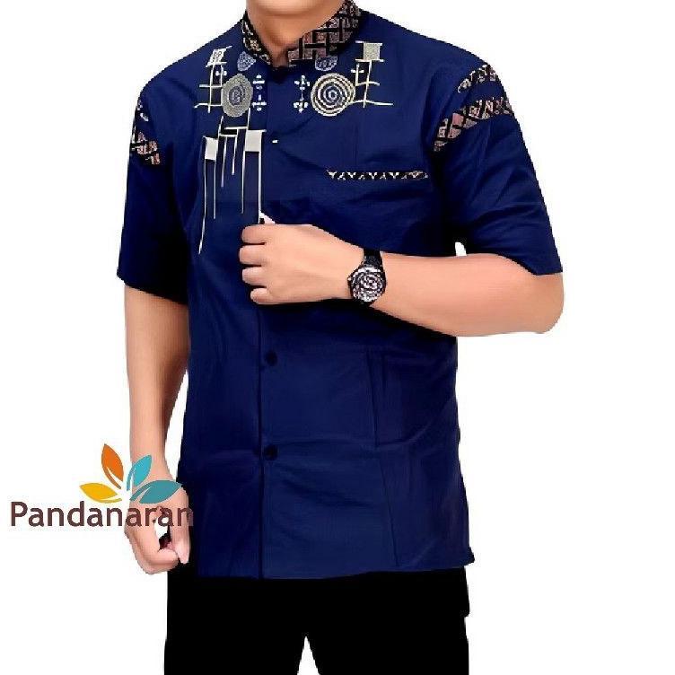 Exclusive Baju Koko Pria Baju Koko Muslim Baju Koko Kombinasi Batik Dan Bordil Lengan Pendek Kekinia