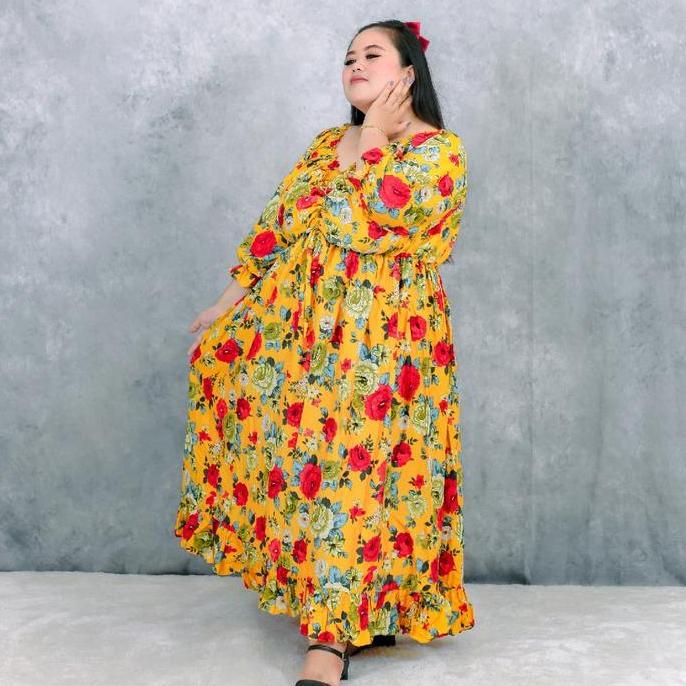 PR0M0 [Nira Daster] Ld 160 Cm Longdress Serut Wanita bahan Rayon Jumbo Longdress wanita bigsize Paka