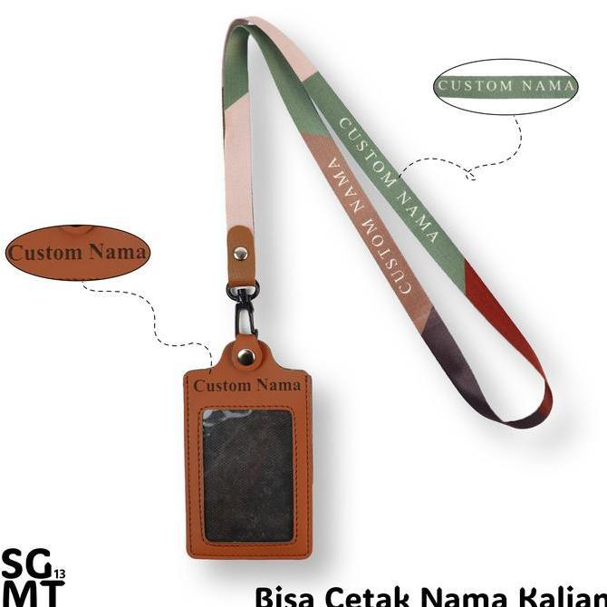 Id Card Custom Lanyard kulit Satuan - Custom Nama Id Card Holder Leather
