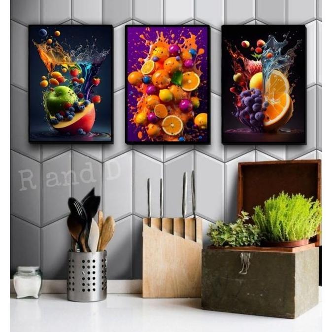 Dekorasi Dapur Lukisan Buah Buahan, Hiasan Dinding Aesthetic, Poster
