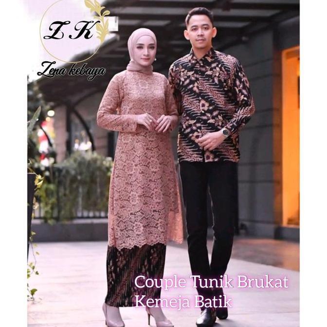 Hadirpopuler- Couple Kebaya Kondangan Setelan Couple Kebaya Tunik Brokat Kebaya Wanita Kemeja Batik 