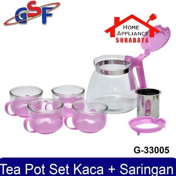 Altwood- Tea Pot -Teko Kaca Set + Saringan Teh 5 Pcs 5 In 1 Gsf G 33005 Pink / Gsf 3505 Hitam
