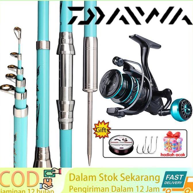 DAIWA Set Pancing Joran Karbon 2.1-4.5m Dengan Pasak Pengunci Reel Spinning Teleskopik Anti Patah