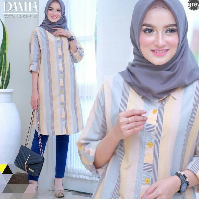 Tunik Katun Salur Terbaru Tunik Garis Salur Wanita Katun/Jubii.Id Terlaris
