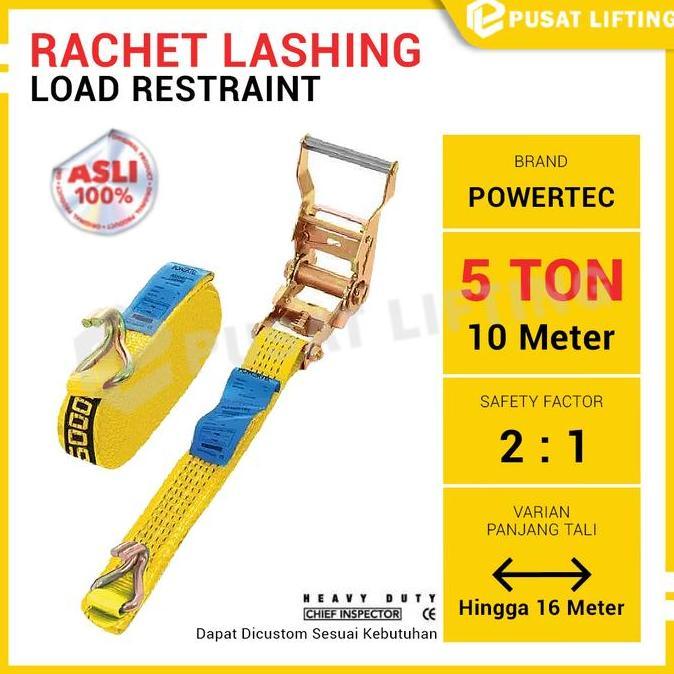 Ratchet Tie Down 5 Ton 10 Meter Track Belt POWERTEC Lashing Belt