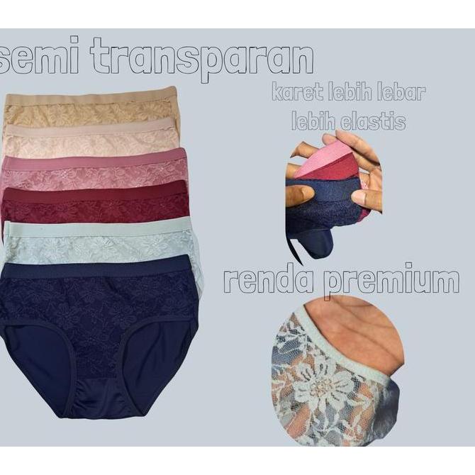 Wkwkwk- Obral Murah Isi 3Pcs,6Pcs Cd Wanita Brukat  Semi Transparan Bahan Katun - Celana Dalam Wanit