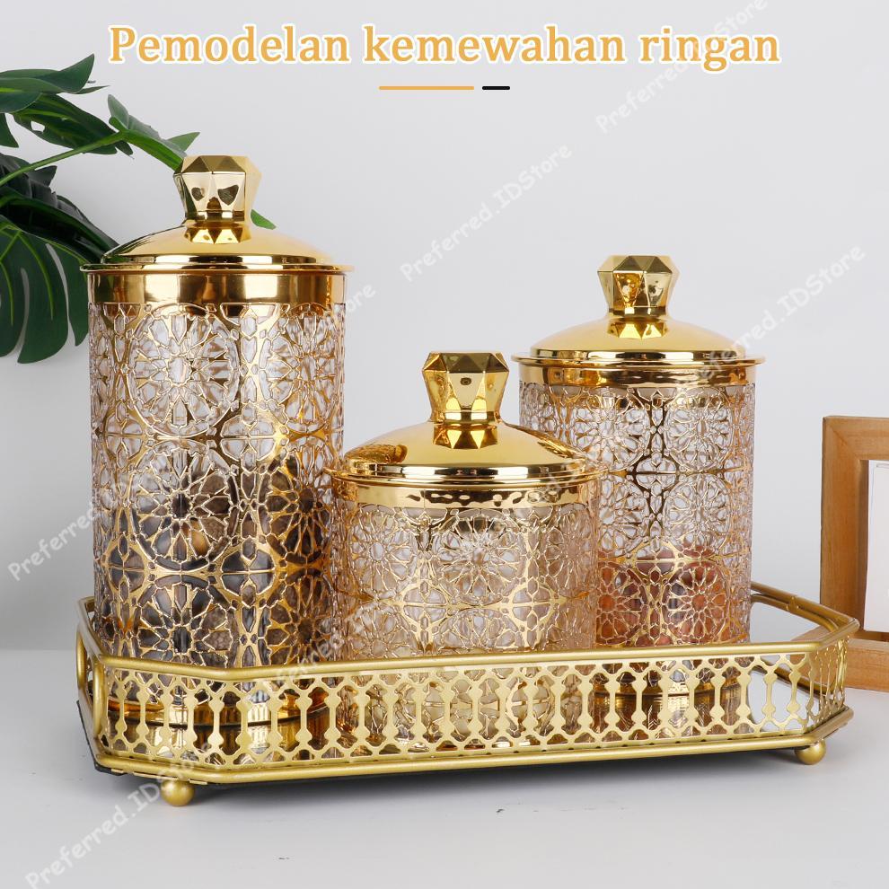 3pcs Toples Set Toples Jumbo Toples Kedap Udara Toples Lebaran Aesthetic Set Mewah Toples Kue Kering