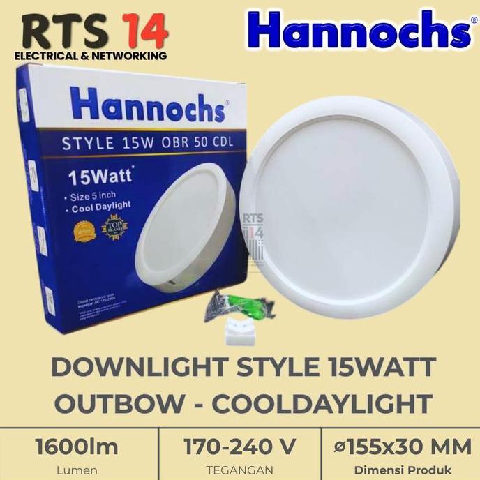 Hannochs Downlight Style OBR 15Watt Outbow Cooldaylight - Lampu Downlight Tempel 15W Hannochs