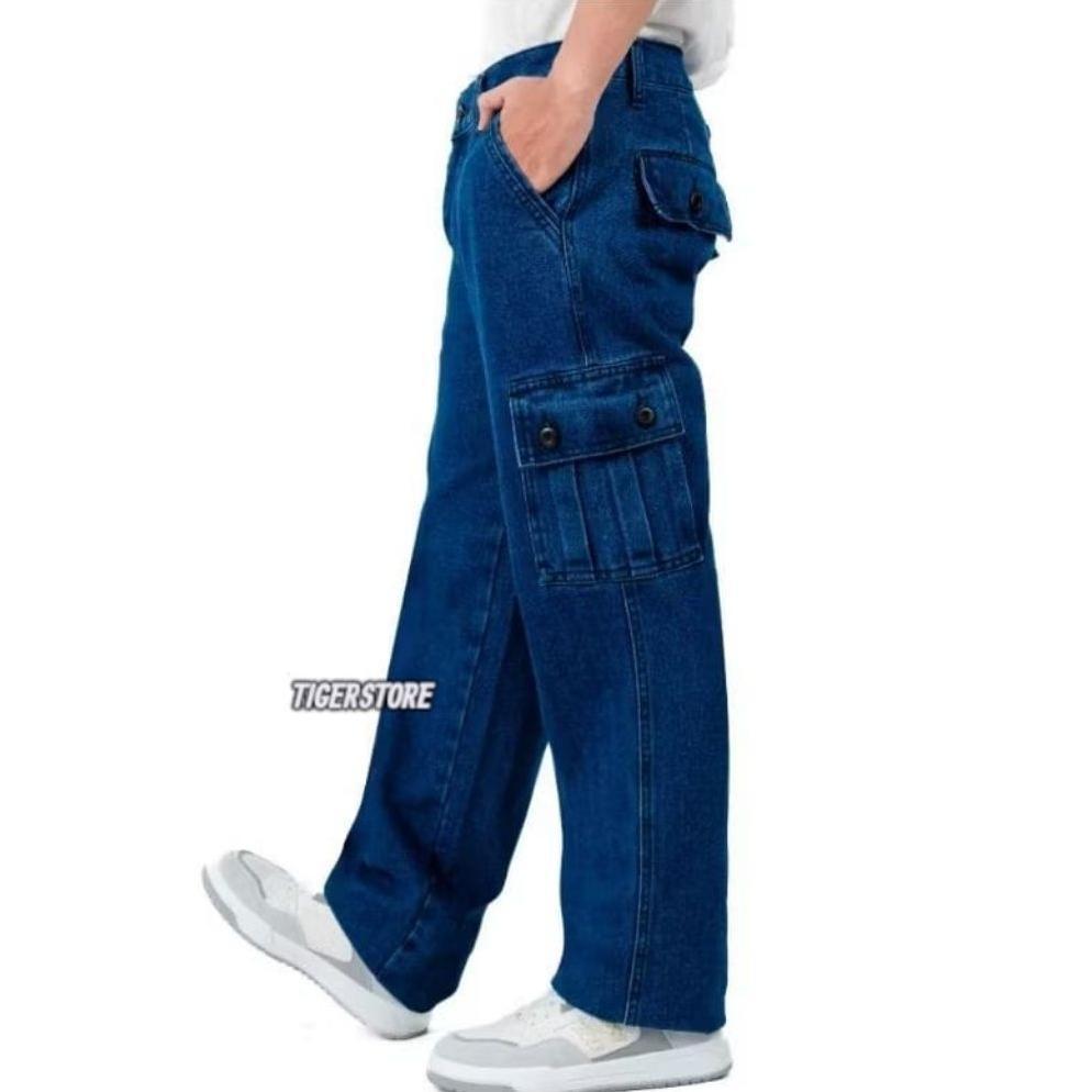 Value Pack Long Cargo Pants Jeans Pria Loose Fit  Nstrech Regular Cargo Jeans Denim Black Sandwash P