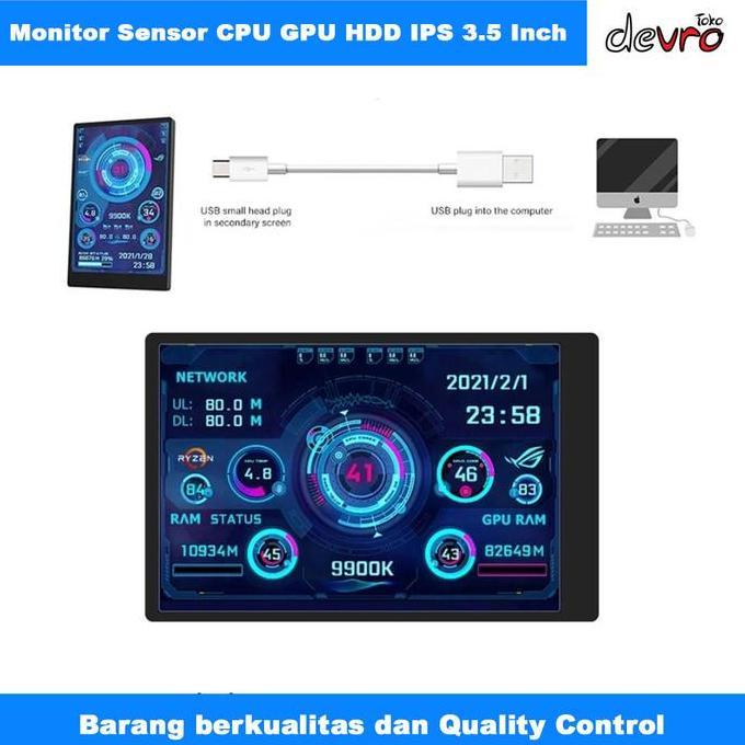 Monitor PC Komputer - Second Screen Monitor Sensor CPU GPU HDD Panel IPS 3.5 Inch - HLFEC HL-3
