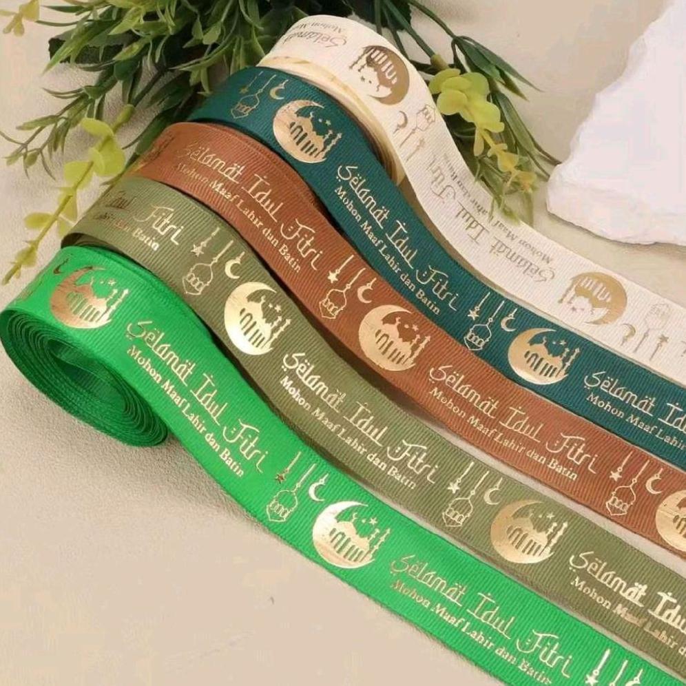 Promo Ramadhan 1 Roll Lebar 2.5CM Pita Grosgrain Pita Kado Ramadhan/ Pita Hampers Hadiah Eid Mubarak