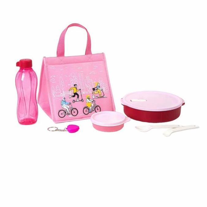 kotak bekal lunch set makan fit to go tosca ungu coolteen tupperware