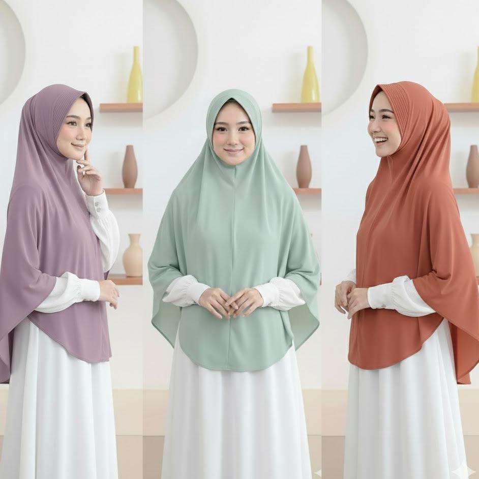 KUALITAS SUPER Khimar Jumbo XXL Bergo Instan Jersey Tebal Adem, Tidak Menerawang