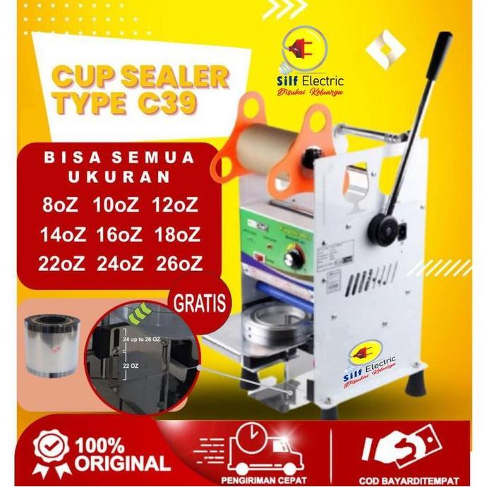Omicko C-39 Mesin Cup Sealer Semua Ukuran Aqua Gelas 12 , 14 , 16 , 18 , 22 Oz Listrik Perekat Vacuu
