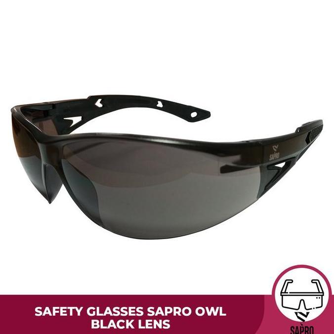 Kacamata Safety Sapro Owl Safety Glass Black Lens ANSI Z87 Kacamata Hitam